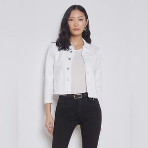 NWT L'Agence Janelle Cropped Slim-Fit Jean Jacket Casual Denim Blanc White Sz S